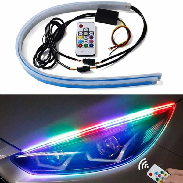 Exteriör LED-ljus för bil - Flerfärgad 1 set 24 tum varselljus, RGB Flexible LED Strip Light Kit - för bilbyte Switchback Headlig