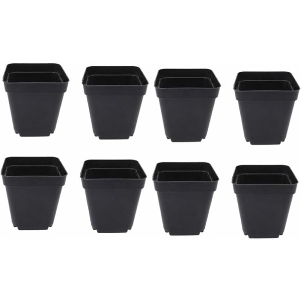 Förpackning med 50 svarta planteringshinkar - fyrkantiga plastkrukor - små planteringar inomhus och utomhus (svart/7,5 x 5 x 7 cm)