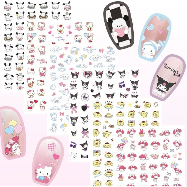6 st 3D små nail art , Kawaii-tillbehör, små söta nagelklistermärken för flickor och kvinnor, rosa nageltillbehör, nagelklistermärken för barn