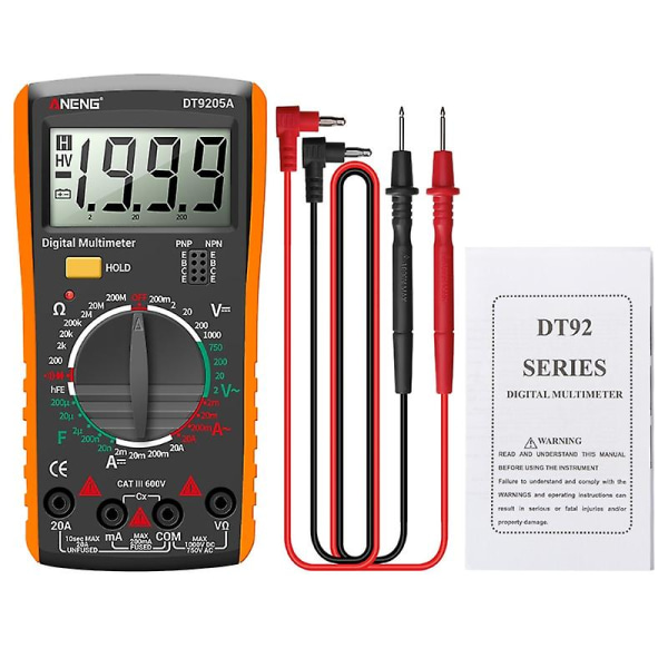 Ac/DC Digital Multimeter Hfe Transistor Resistans Kapacitetstestare Elektriska verktyg 2000 Counts Diod Meter Tester Orange