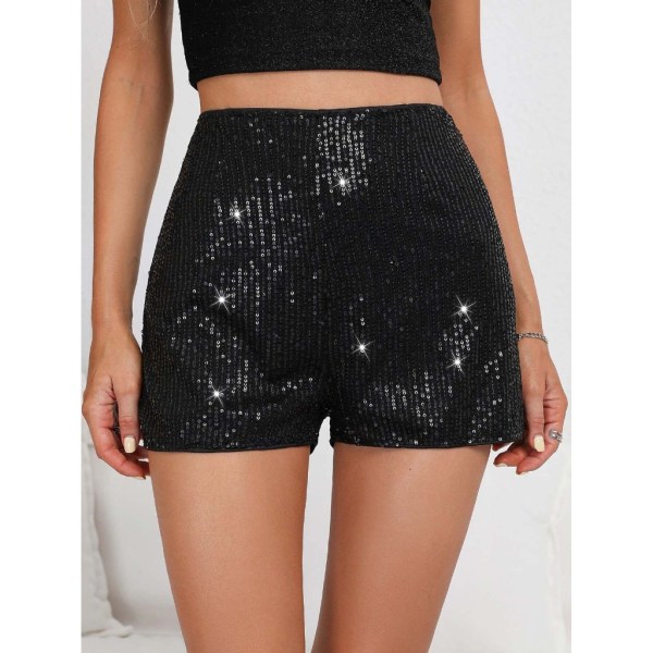 Dampaljetter Shimmers Sexiga Raves Booty Metallic Shorts Svarta Casual Sexiga Shiny Paljetter Korta Byxor Glitter Shorts Black L Black L