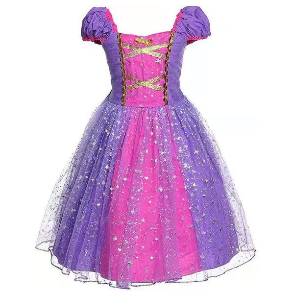 Barns Flickor Prinsessklänning Halvärm Lila Bubble Sleeve Klänning Pösig Klänning 130cm