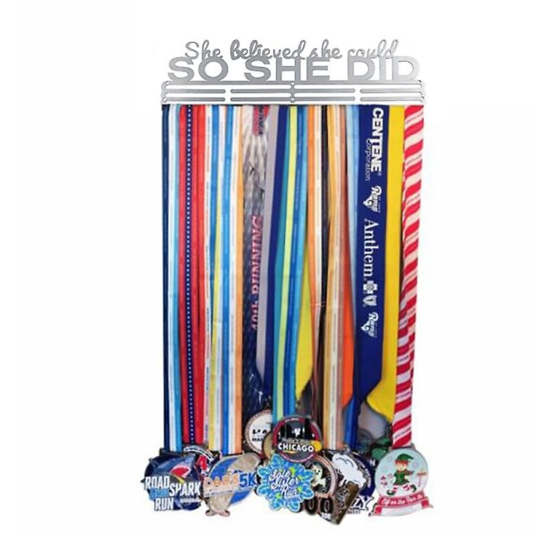 "Never Stop & I Did it" Löpare Inspirerande löpning och simning Väggmonterad medaljhängare Displayhållare med väggmonteringssats och skruvar - svart