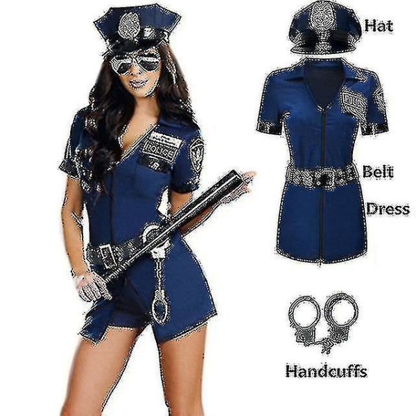 S-xxxl Svart polis Outfit Polis Dräkt Kostym Uniform för vuxna kvinnor Halloween Polis Fancy Dress3XLBlue a