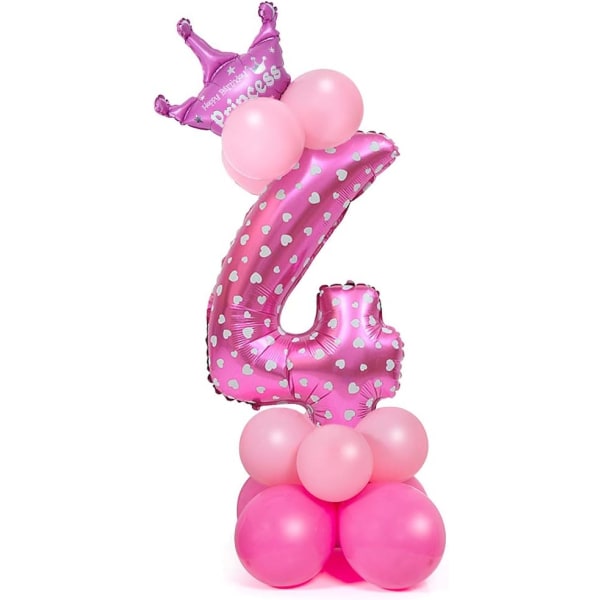 32 tums gigantiska nummerballonger, folie heliumnummerballongdekor för fester, födelsedagar (rosa nummer 4)