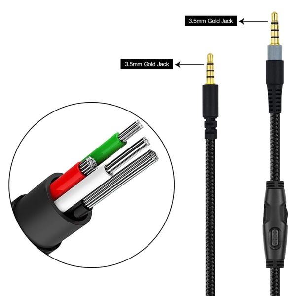Flätad kabelförlängningskabel för HyperX Cloud Headset-kabel Mute Volymkontroll B B