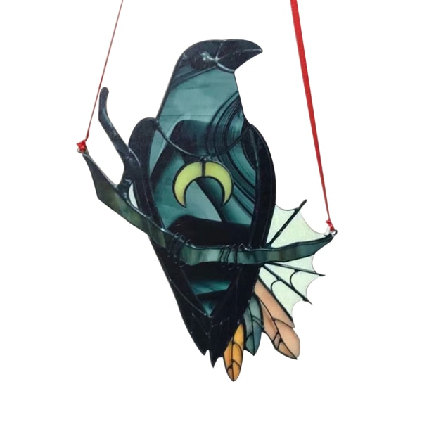 Mystisk kråkhäxa prydnad färgad solfångare svart fågel med månen Halsband Fönster vägghängande hänge