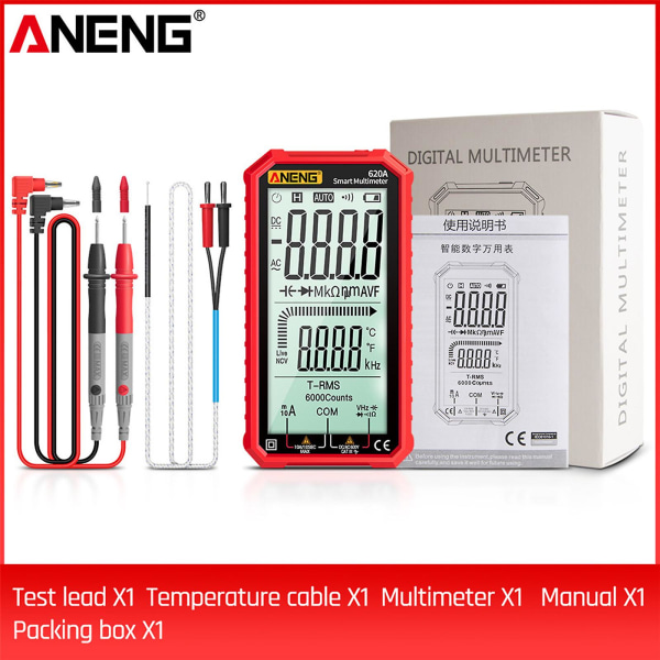 Aneng Digital Multimeter 620a 6000 Counts Ncv Auto-ranging Voltmeter Volt Meter Multimeter Elektrisk Voltage Tester Voltmeter Red