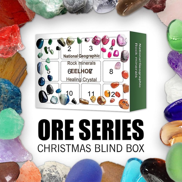 2023 Christmas Healing Kristallsten Adventskalender Xmas 12 dagars Countdown Marble Ore Surprise Blind Box Present
