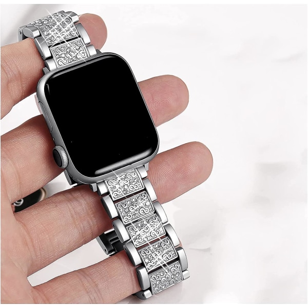Bling band kompatibla med Apple Watch Band 38mm 40mm 41mm 42mm 44mm 45mm Iwatch Series 7/6/5/4/3/2/1/se, Dressy Smycken Metallarmband Justerbar Wr S Silver 42mm-44mm-45mm
