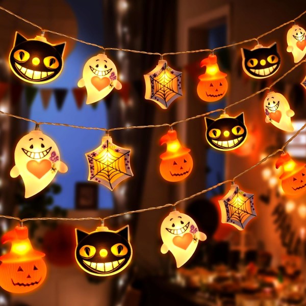 Halloween ljusslingor, pumpa lampor inomhus, 3 meter LED halloween lampor med timer, Halloween orange festdekoration för trädgård Vattentät
