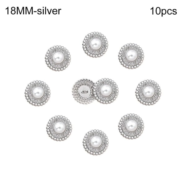 10st Metall Rhinestone Pearl Knappar Skjorta Knappar SILVER silver 18MM10pcs-10pcs