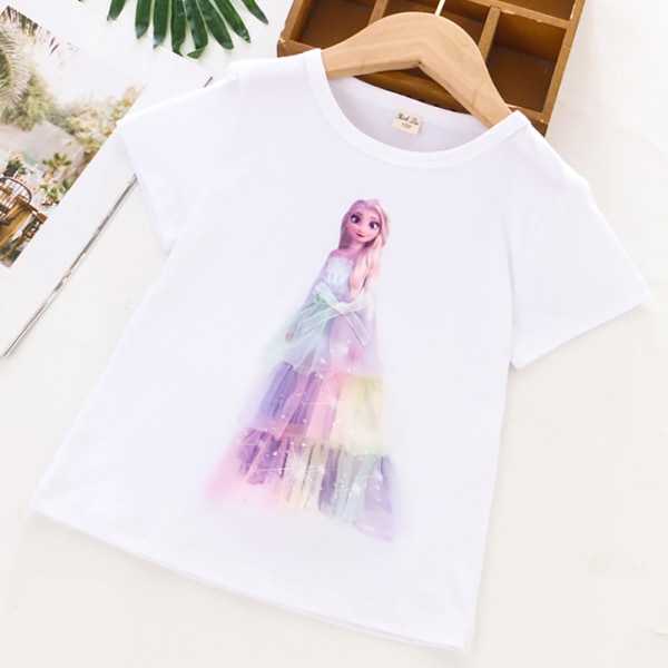 Girl Shirt 3D Frozen Shirt Elsa Princess Shirts Top Bomull White 100cm