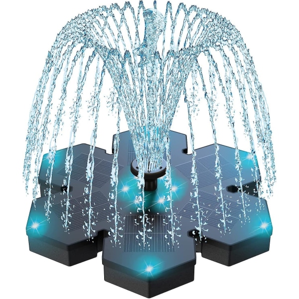 Solar Fountain LED Lights, 3,5w Snowflake Solar Powered Fountain Pump med 7 munstycken & 4 Fixer, Solar Fountain Pump Outdoor