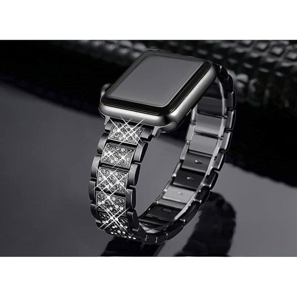 Bling band kompatibla med Apple Watch Band 38mm 40mm 41mm 42mm 44mm 45mm Iwatch Series 7/6/5/4/3/2/1/se, Dressy Smycken Metallarmband Justerbar Wr B Black 38mm-40mm-41mm