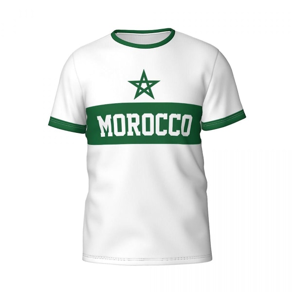 2022 Marocko Country Soccer Tee Us-storlek Vita t-shirts för män Casual T-shirt för män Kvinnor Mode T-shirt Fans Jersey Streetwear White M