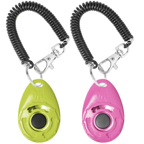 2-pack hundträningsklicker med handledsrem (rosa och grön)