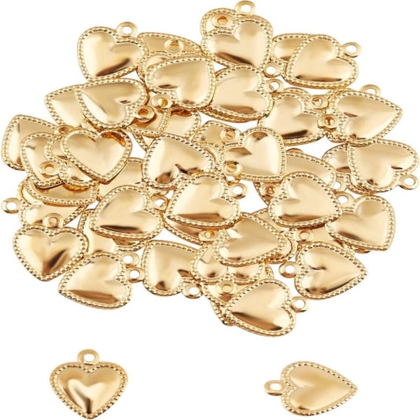 Golden Puffy Heart Charms Hängsmycken Small Hole Heart Charms