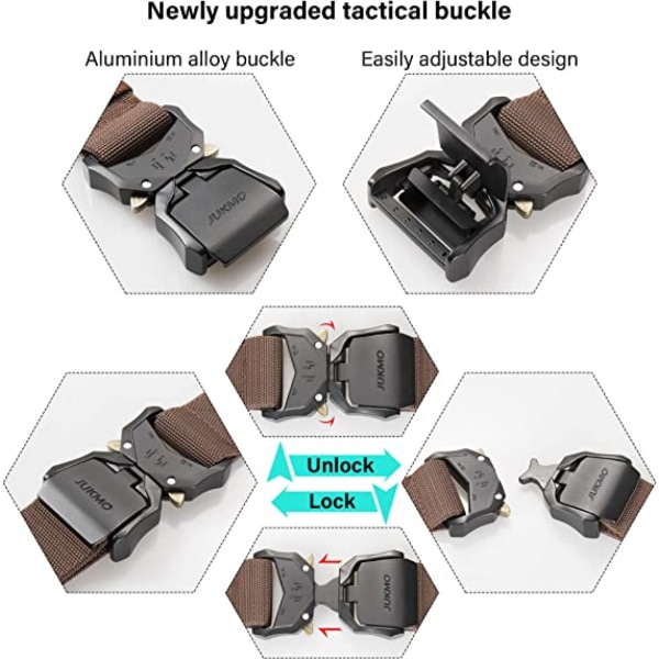 Taktiskt bälte, Military Hiking Rigger 1,5" Nylon Web Arbetsbälte med Heavy Duty Quick Release Spänne (brun)