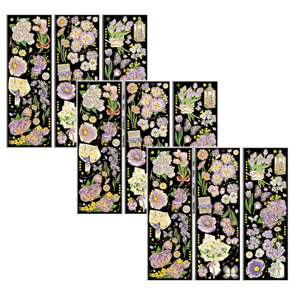 Klistermärken för scrapbooking journalföring, blommor växter Vattentäta guldfolieklistermärken set för vuxna tonårsflickor (9 ark) style4