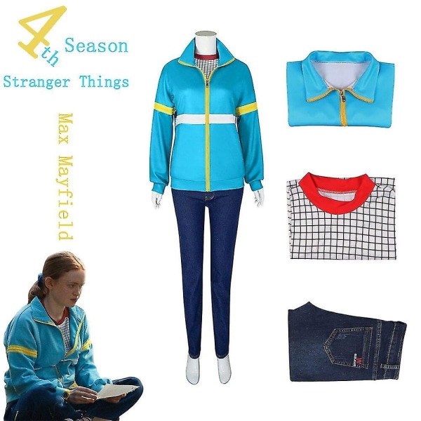 New Stranger Things Säsong 4 Max Mayfield Cosplay Costume Blue Sweater Jeans T-shirt Uniform Eleven Girls Women Mode Outfit -hg 3XL 3XL