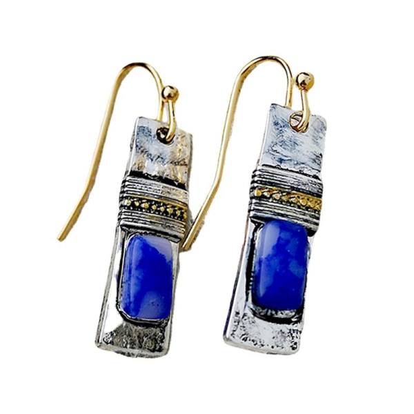 925 retro silver blå och vita blå stenörhängen Europeiska och amerikanska kreativa handgjorda örhängen i natursten