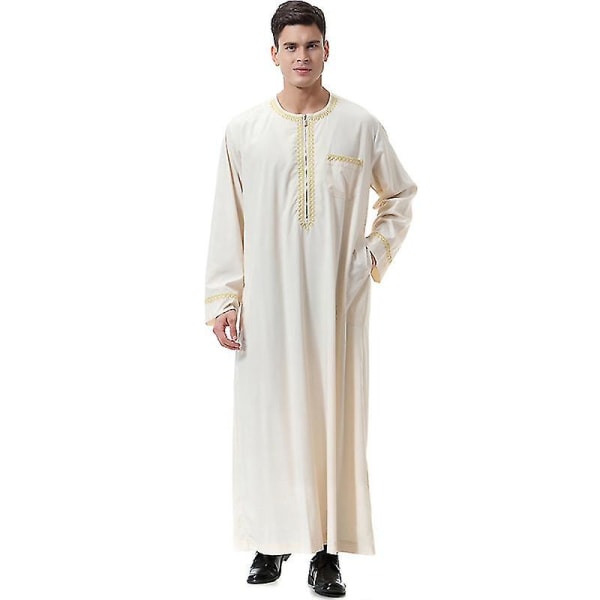 Herr Mu Kaftan Robe Dubai Tunika Top Blus Thobe Kläder Beige L Beige L