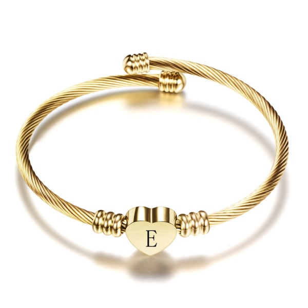 Gyllene hjärta initialer Armband-A-Z rostfritt stål graverade berlock armband, kvinna flicka smycken födelsedagsfest present