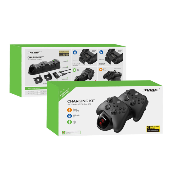 Kontrollladdare för Xbox One One X One S-kontroller Dual Dock Laddstation med 2 uppladdningsbara batterier