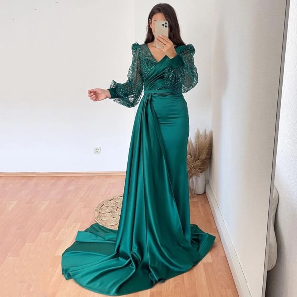 Tunnfull Sexiga balklänningar Puffärm Glitter Festklänning Golvlängd Sjöjungfru Cocktailklänningar Saudiarabien Plus Size Black 14