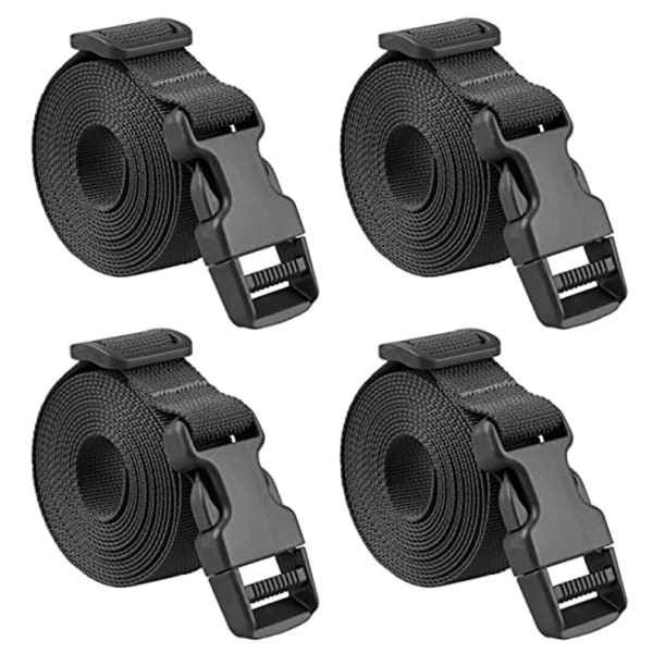 25 mm snabbspänne surrningsrem 4 delar plastspärrrem spännband för bagagesäkring (188 cm svart - 25 mm)