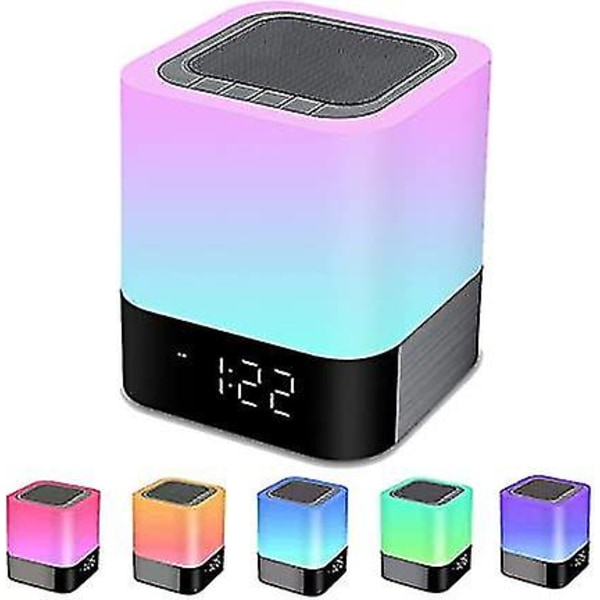 Väckarklocka Bluetooth högtalare Mp3-spelare med nattljus, flerfärgsskiftande led-bordslampa för sovrum