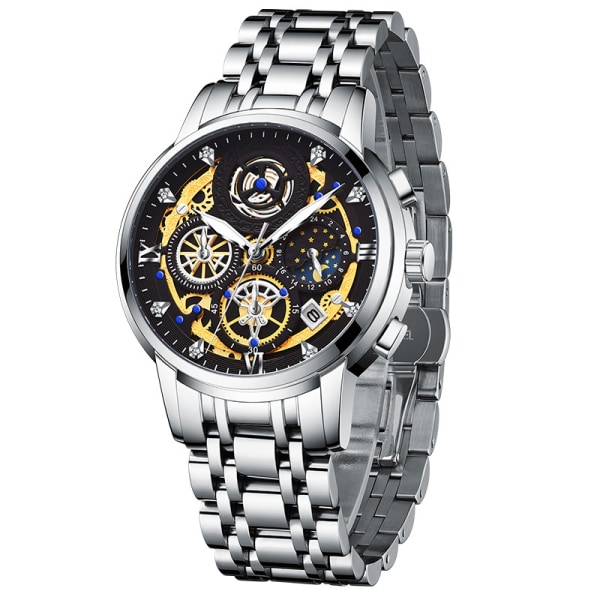 Watch vattentät lysande multifunktionell kronografrem i rostfritt stål watch män