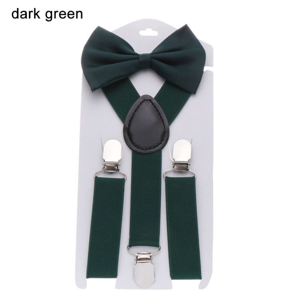 1set barn hängslen elastiska hängslen ko slipsar MÖRK GRÖN dark green