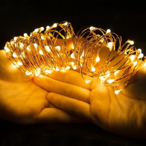 Batteridrivna Fairy Lights med fjärrkontroll - 10M 100 Micro LEDs - Varmvita - Vattentät IP 65 - Dekorativ girland för jul, hem