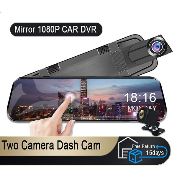 10 i spegelkamera för bil Pekskärm videobandspelare Backspegel Dash Cam Fram- och bakkamera Spegel Dvr Black Box