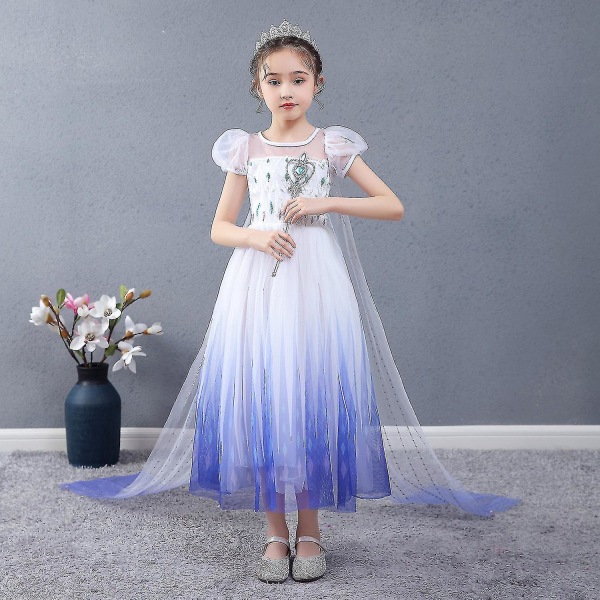 Elsa Princess Dress Frozen Ii Summer Kids Girls Dress Costume Short sleeve 100cm
