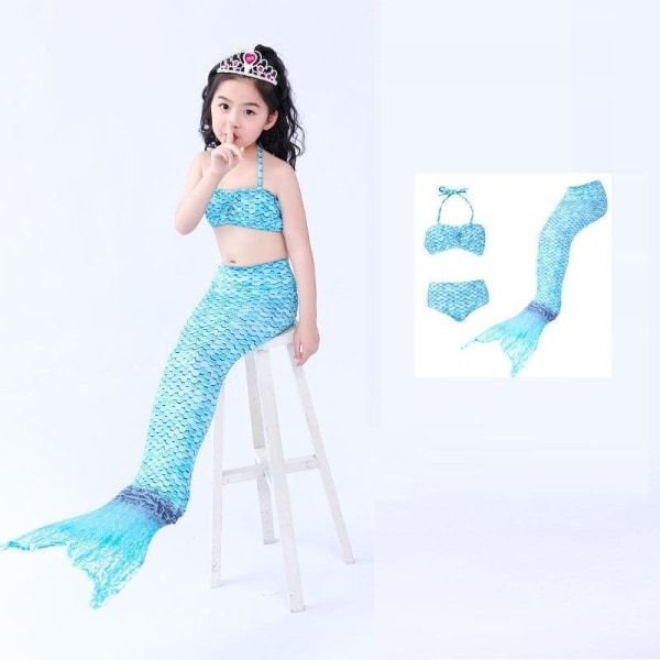 sjöjungfru mermaid sjöjungfrusvans baddräkt bikini för barn blå 140