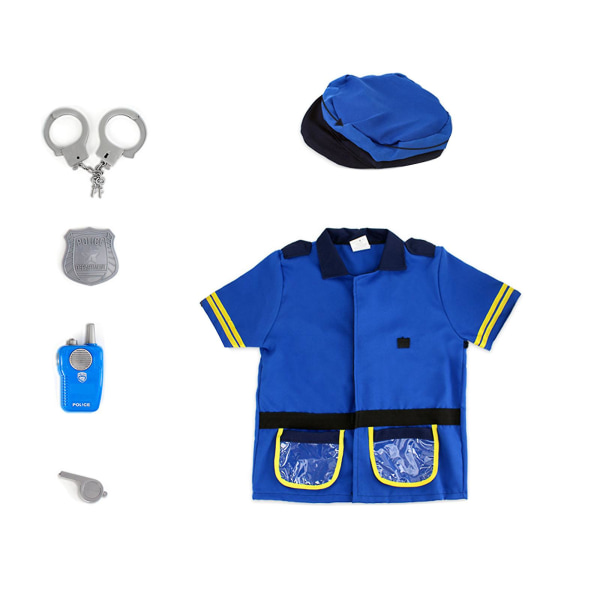 Barnföreställningar Kostymer för barn Armépolisuniform Blå Vit Professionell klädsel och lek Rollskådespeleri kostym Blue Short sleeve