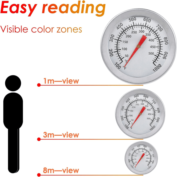 Grilltermometer, ugnstermometer i rostfritt stål Max 500°C/1000°F Analog displaytermometer JSKEE