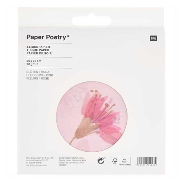 Silkespapper 5 ark 50 x 70 cm - Rosa körsbärsblommor