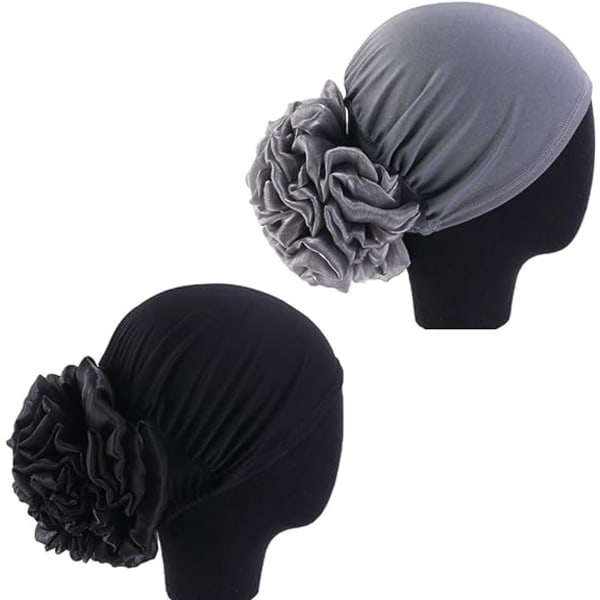2Pack Dam Flower Elastisk Turban Beanie Head Wrap Chemo Cap Hat