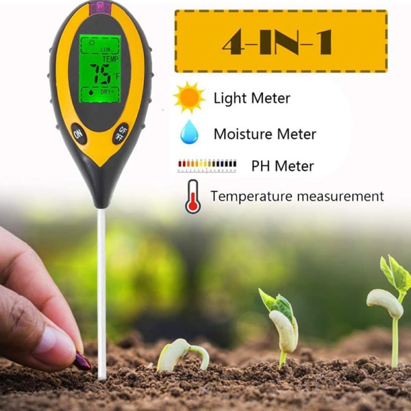 4 i 1 Jord PH Tester Ljus Solljus Test Fuktmätare Temperering