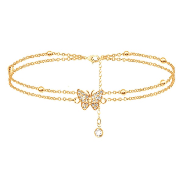 Butterfly Silver Anklet for Women - Justerbar Anklet for Women - Smycken Anklet Gifts for Women, Guld,