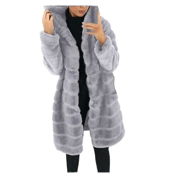 Kvinnor Faux Fur Coat Vinter Casual Coat Långärmad Fleecejacka 2XL Black