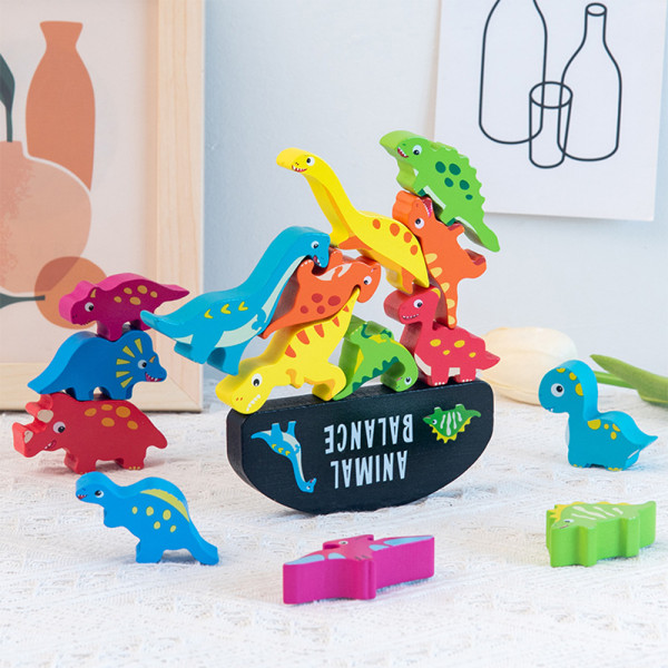 Trä dinosaurier stapla block Montessori bygga leksaker gåva