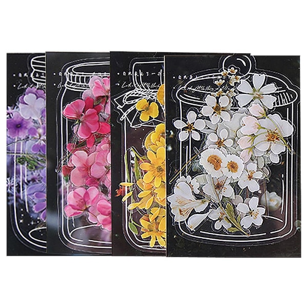 4pack Blommor klistermärken för konstjournalföring Scrapbook gör-det-själv-dekor, natur i flaska tema klistermärken set