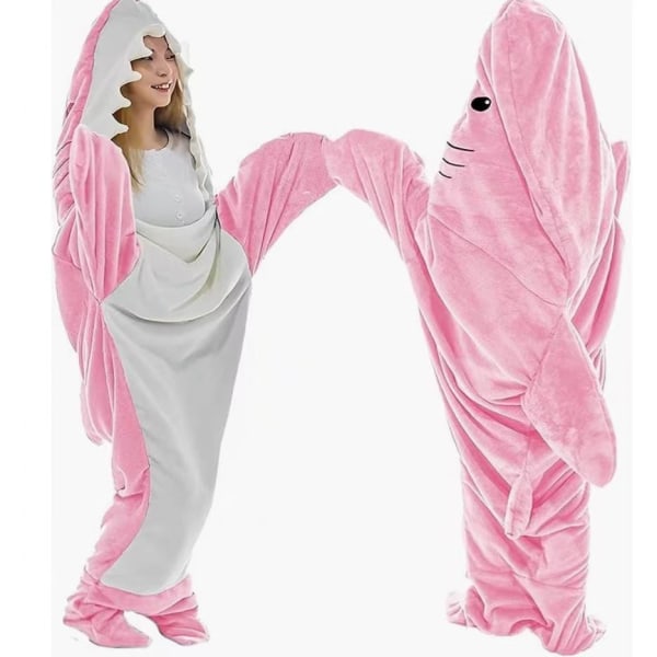 Hajfilt Vuxen Supermjuk fleecehuvtröja Sovsäck Bärbar Lös pyjamas i ett stycke Pink XL/190*90