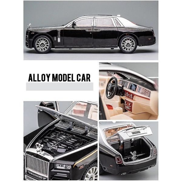 1/24 Rolls Royce Phantom -leluautomalli Diecast Metal Luxury Miniature Pull Back Sound & Light Door Avattava kokoelma Lahja Kid (Rolls Royce Phantom3)