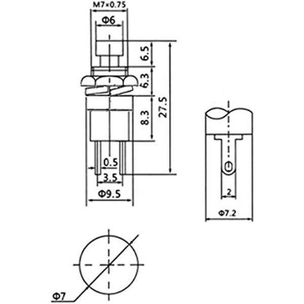 Momentan strömbrytare, mini tryckknappsbrytare, 1a /250v Spst på/av strömställare med 20 Awg förkopplad för bil, pc, bordslampa (10 st) (svart)